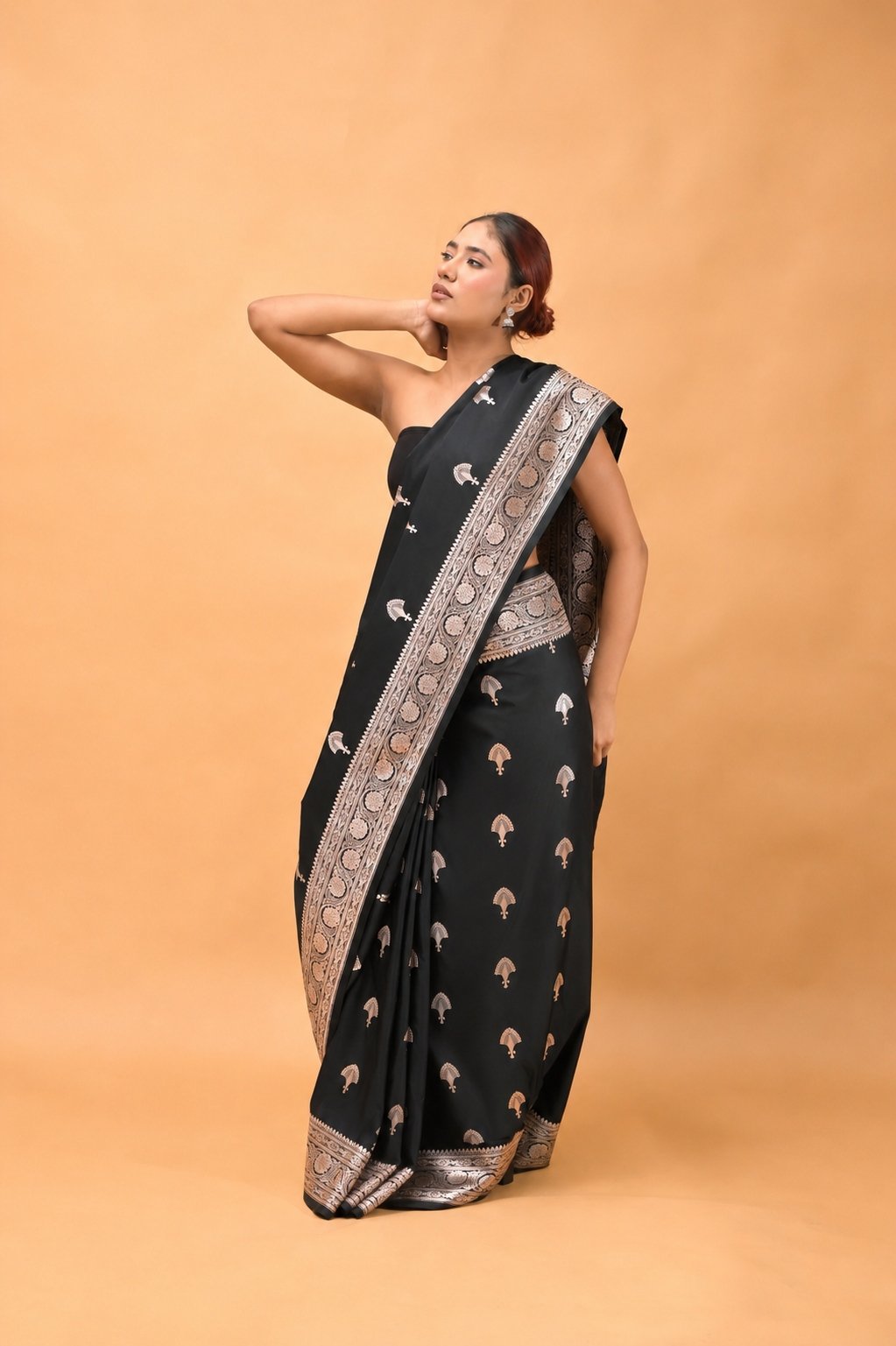 Black Mashroom Buta Silk Banarasi katan Saree